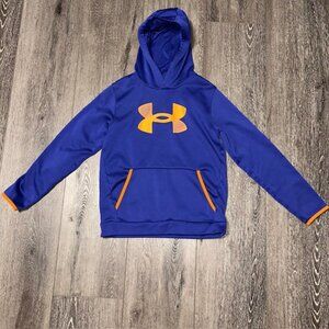 Under Armour Boys Sweatshirt Hoodie Blue Orange Logo Youth Large YLG